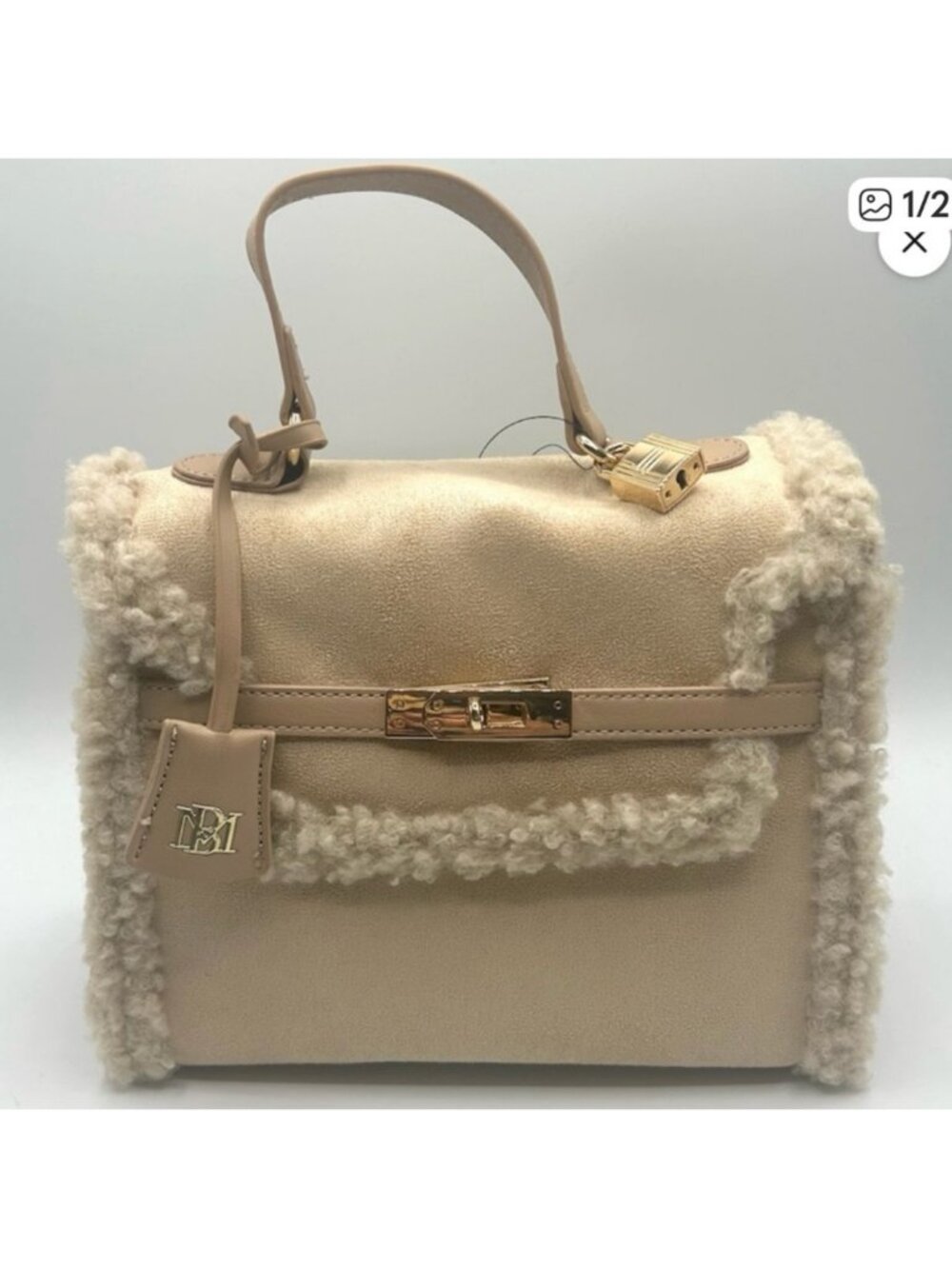 Badgley Mischka Tan Shearling Satchel